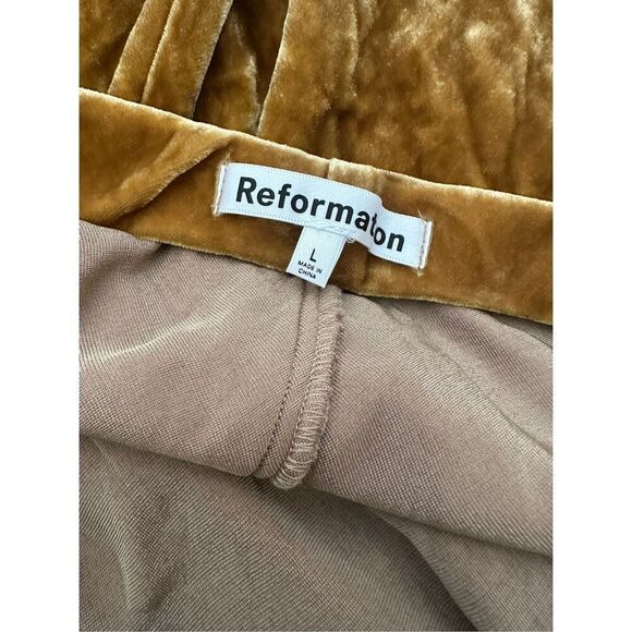 Reformation size L Sylvania Velvet Maxi Dress Gold Strapless Silk Blend Cocktail - Picture 6 of 9